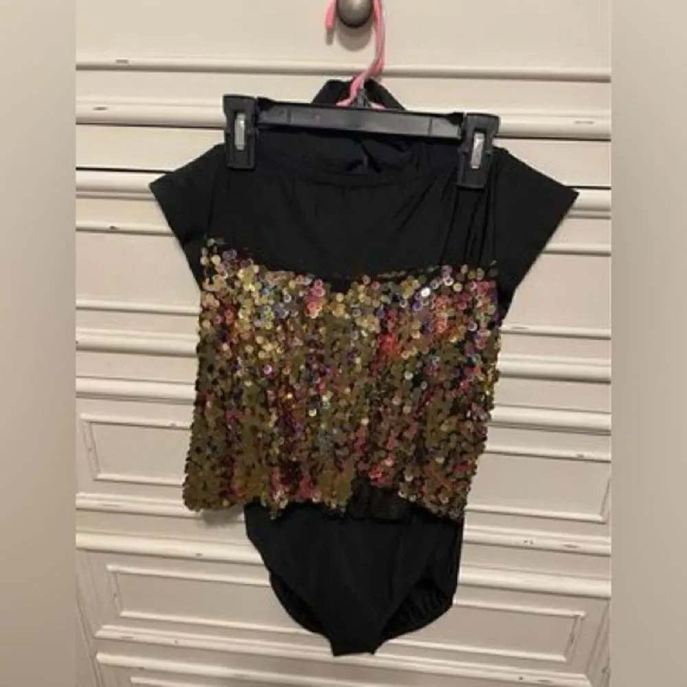 Girls Dance Costume Size Adult Small Black Gold Jazz Tap Contemporary Hip Hop
